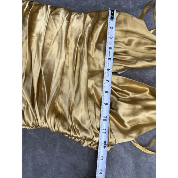Cache Gold Silk Satin Halter Dress Size 2 NWT Vintage Glam Ruched Ruffle Gown - Picture 11 of 16